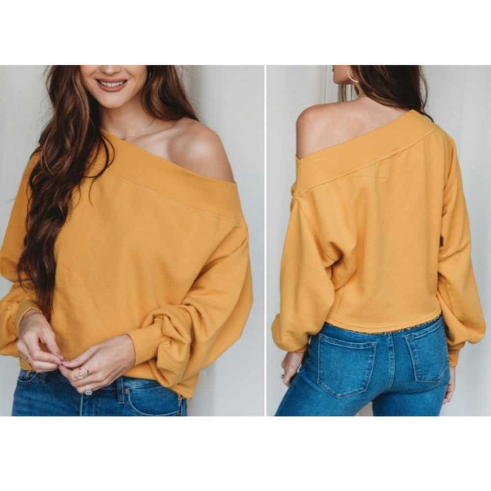 FP WE THE FREE Bri Off One Shoulder Raw Hem Pullover Top